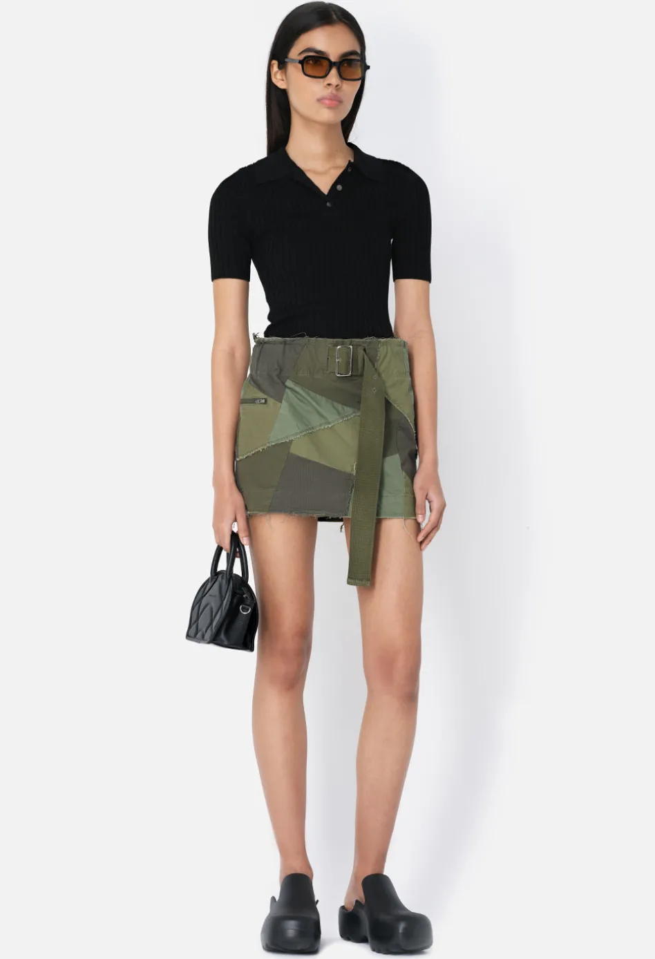 Belted Patchwork Skirt