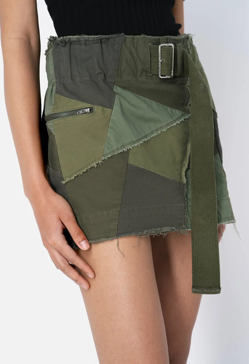Belted Patchwork Skirt