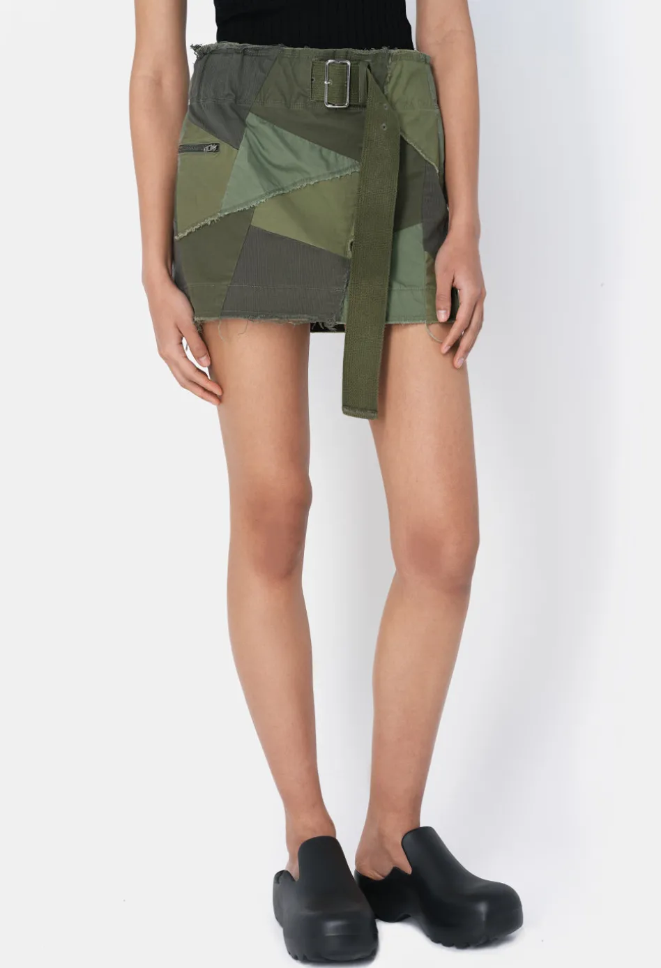 Belted Patchwork Skirt