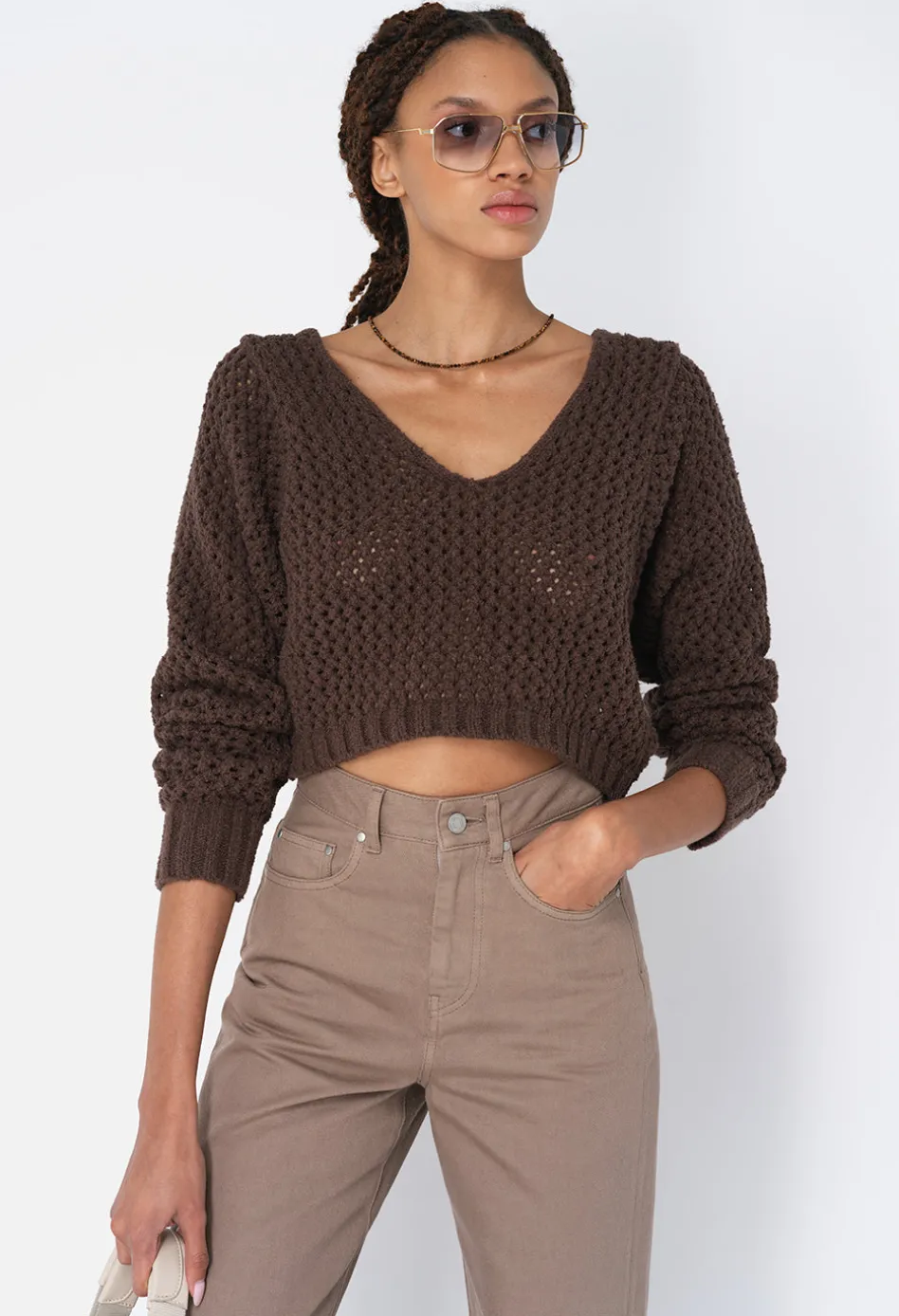 Foam Boucle Cropped Sweater