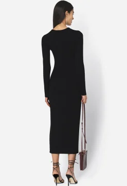 Gemini Rib Ls Keyhole Midi Dress