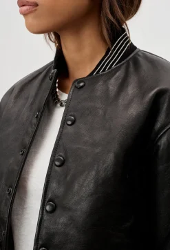 Leather Cropped Stadium Jacket