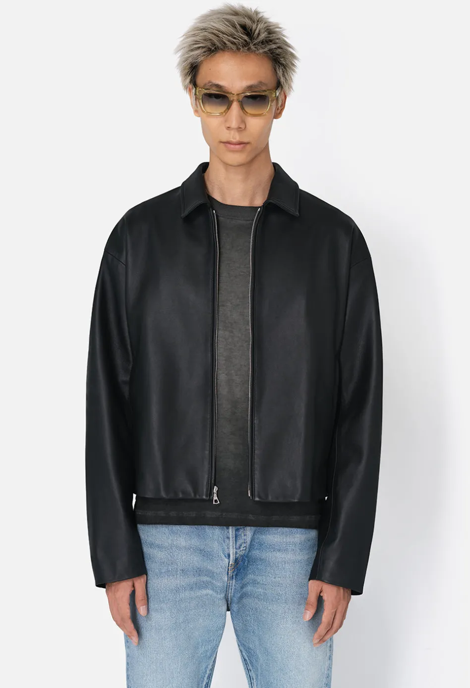 Leather Cropped Zip Jacket