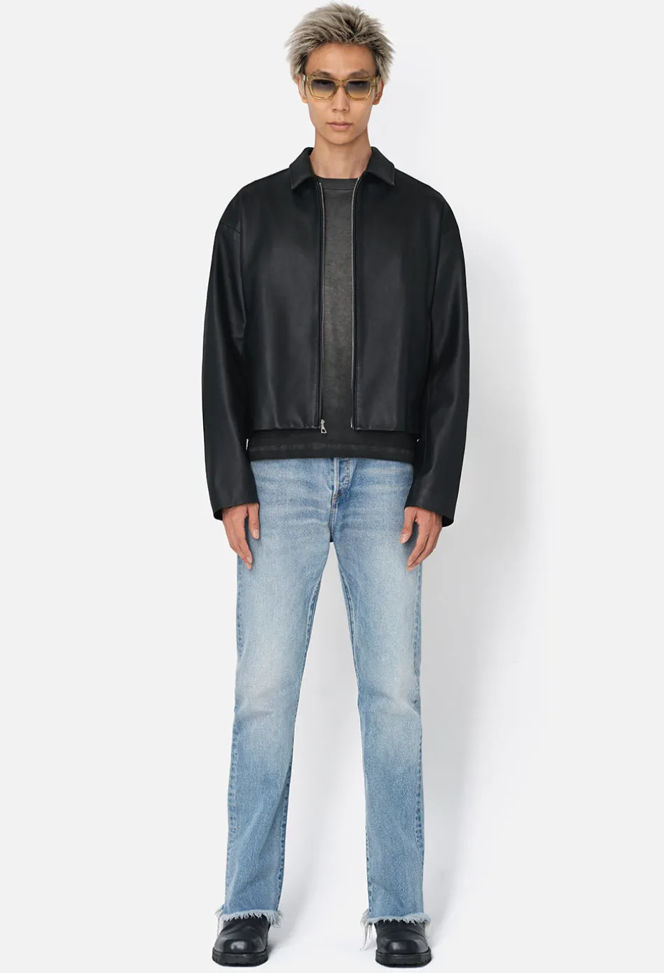 Leather Cropped Zip Jacket