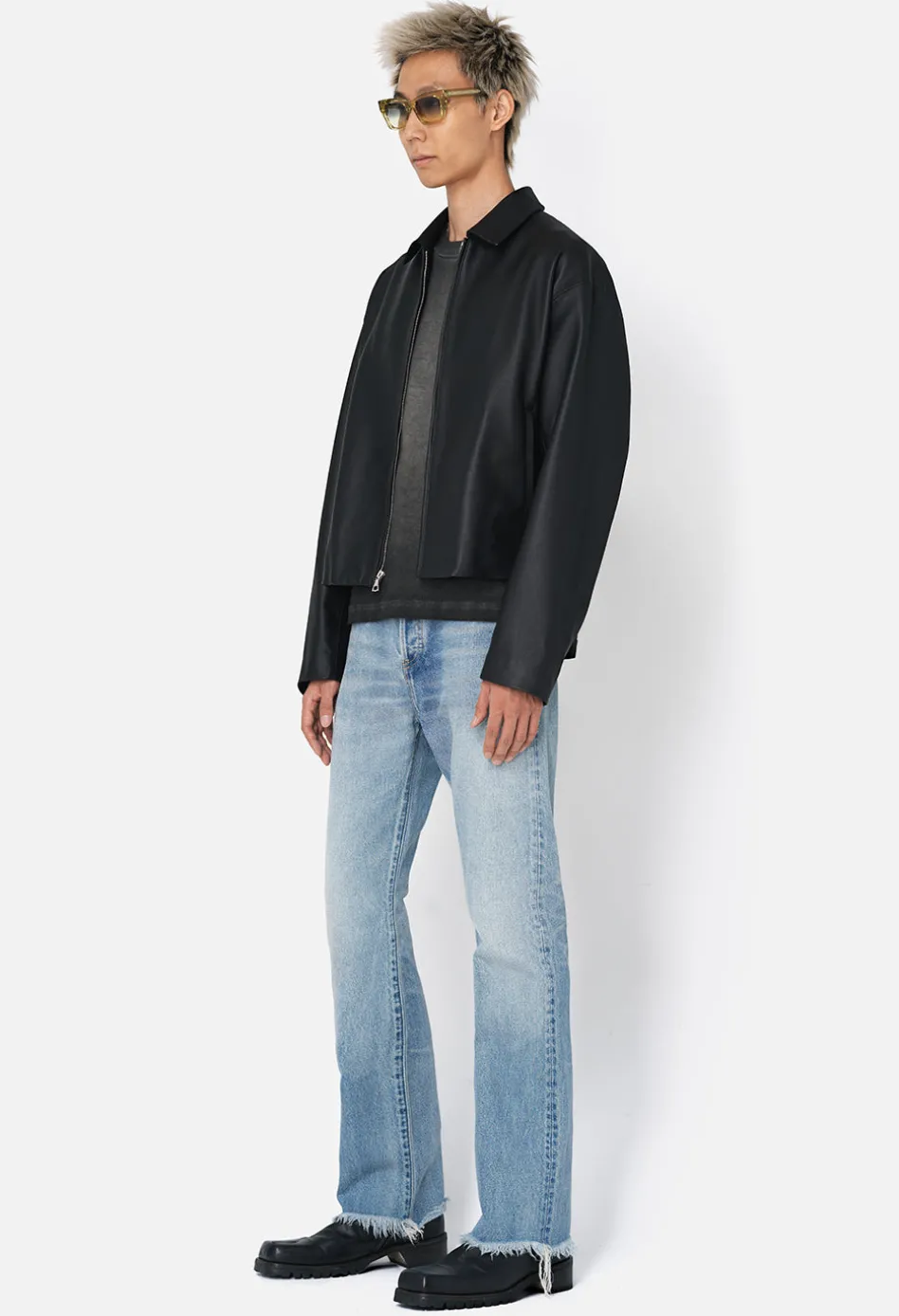 Leather Cropped Zip Jacket