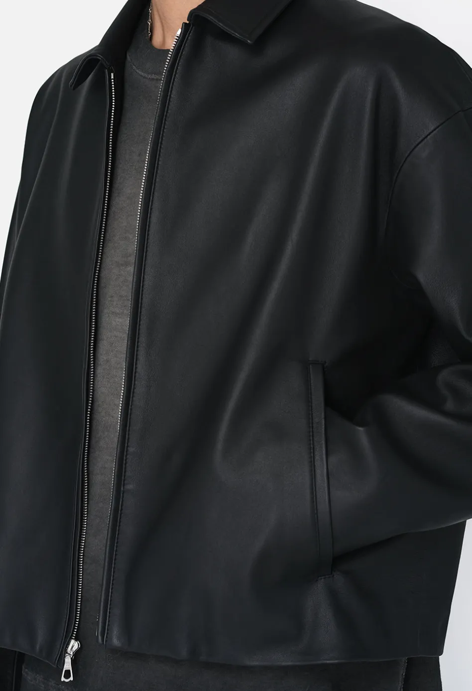 Leather Cropped Zip Jacket