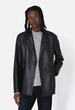 Leather Double Breasted Blazer