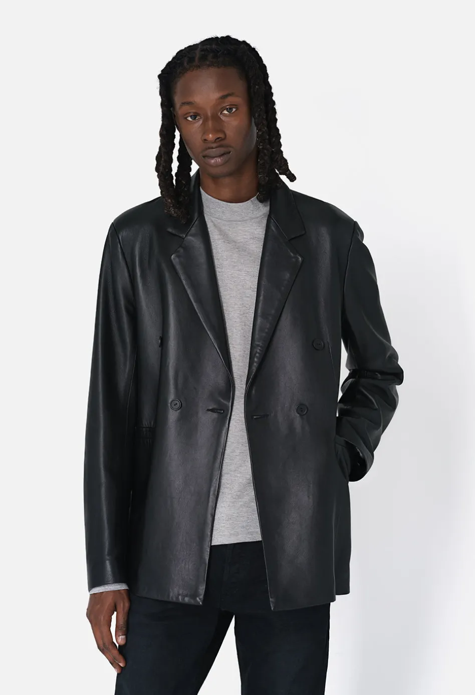 Leather Double Breasted Blazer
