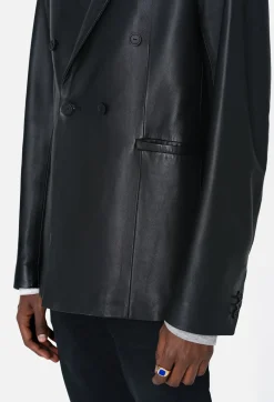 Leather Double Breasted Blazer