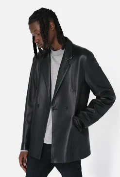 Leather Double Breasted Blazer