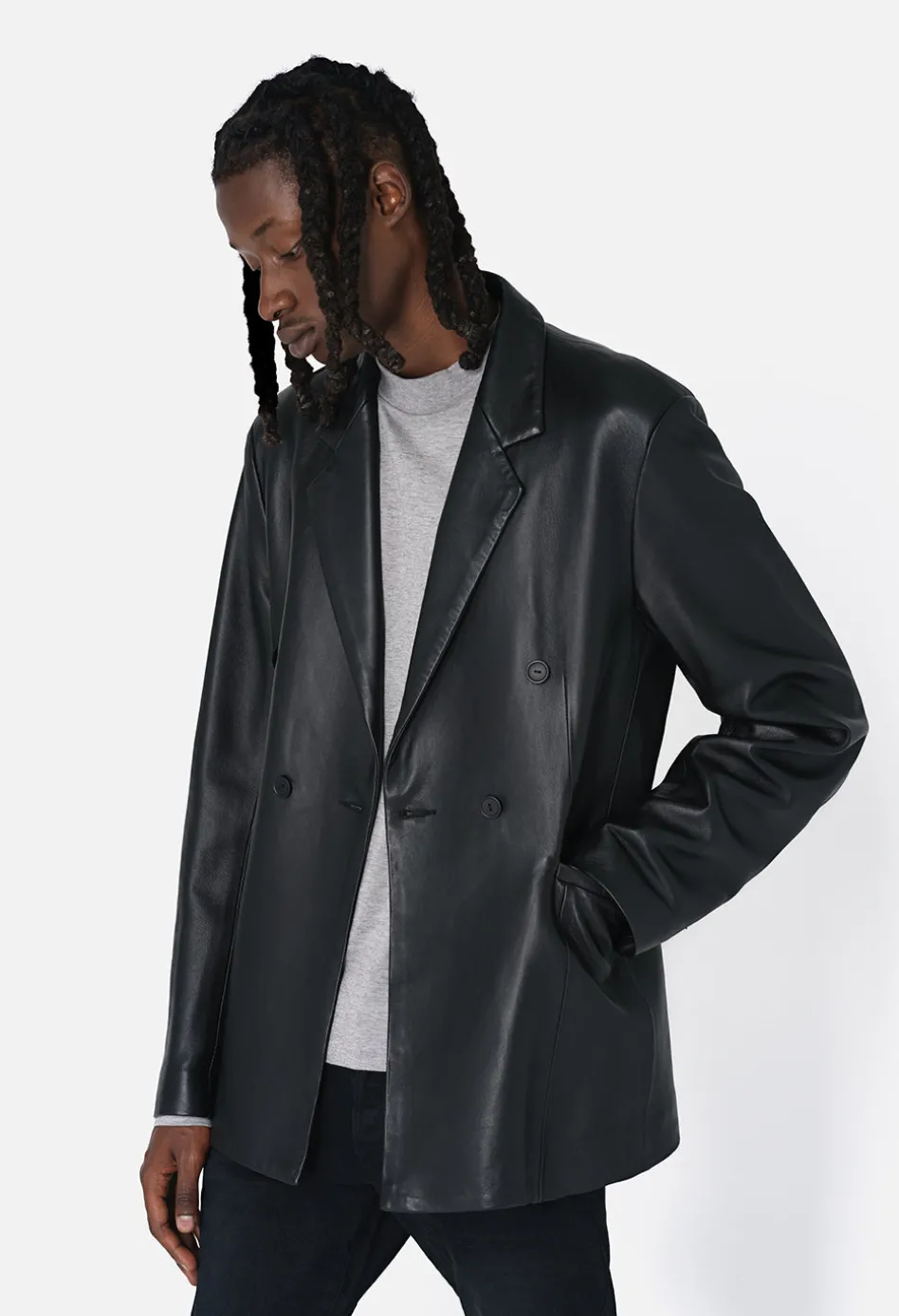 Leather Double Breasted Blazer