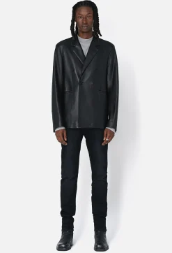 Leather Double Breasted Blazer