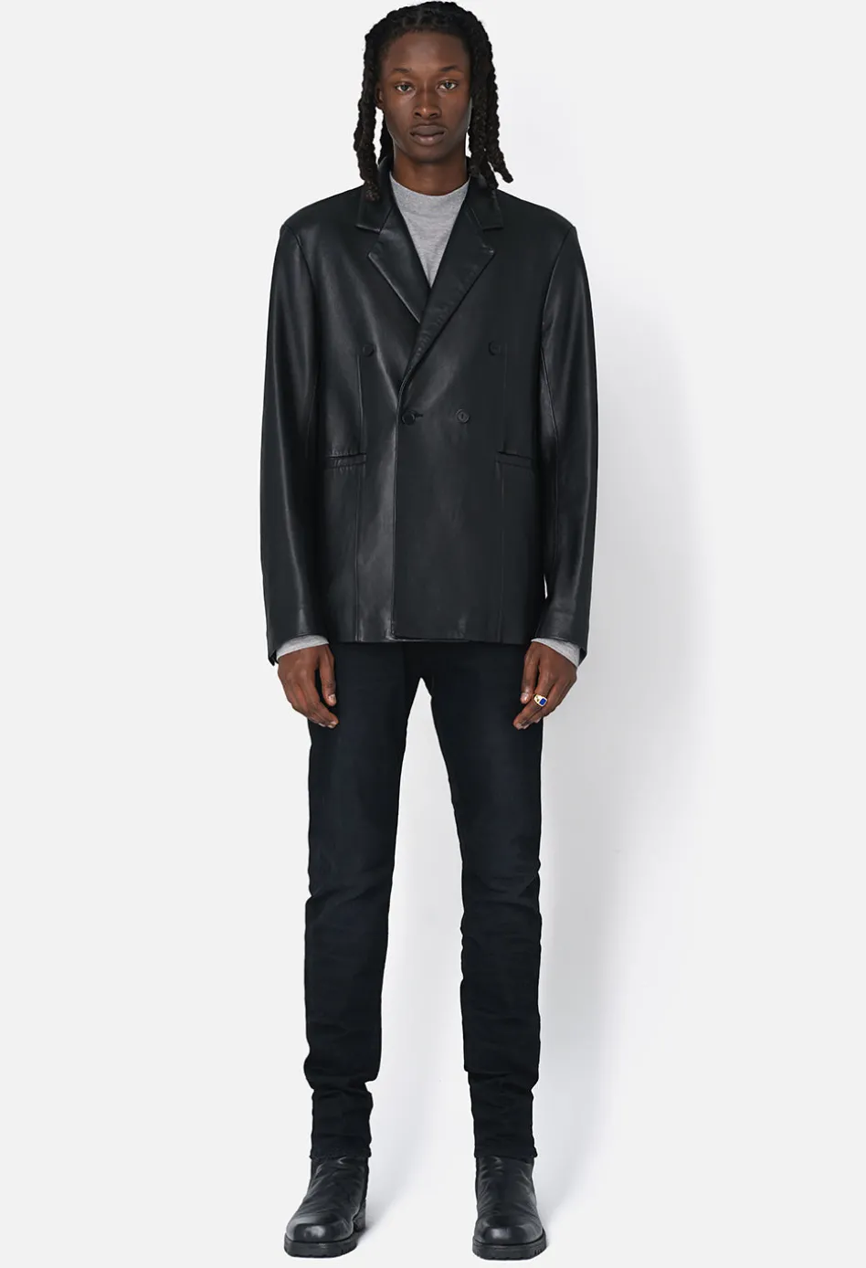 Leather Double Breasted Blazer