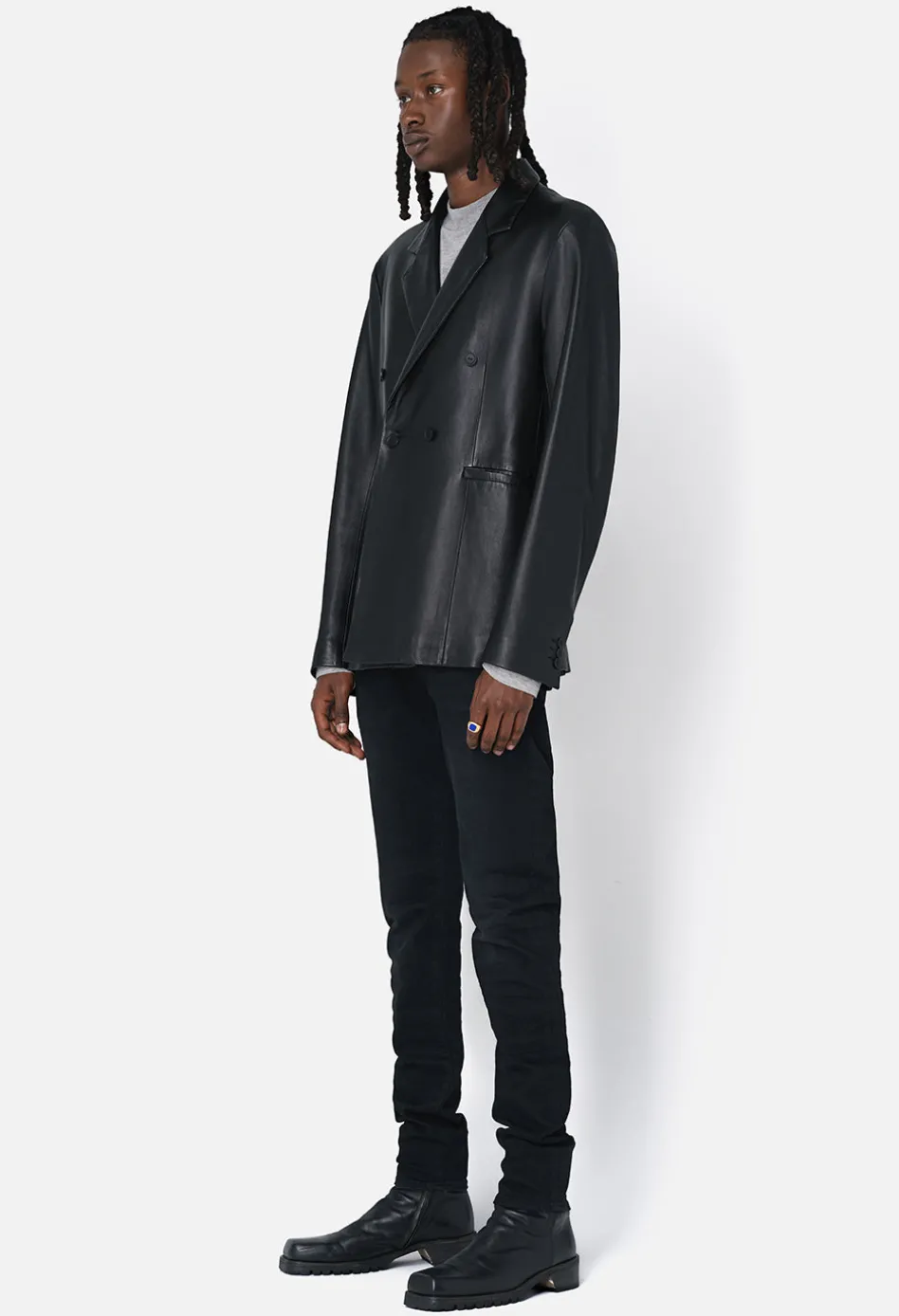 Leather Double Breasted Blazer