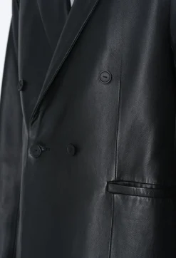 Leather Double Breasted Blazer